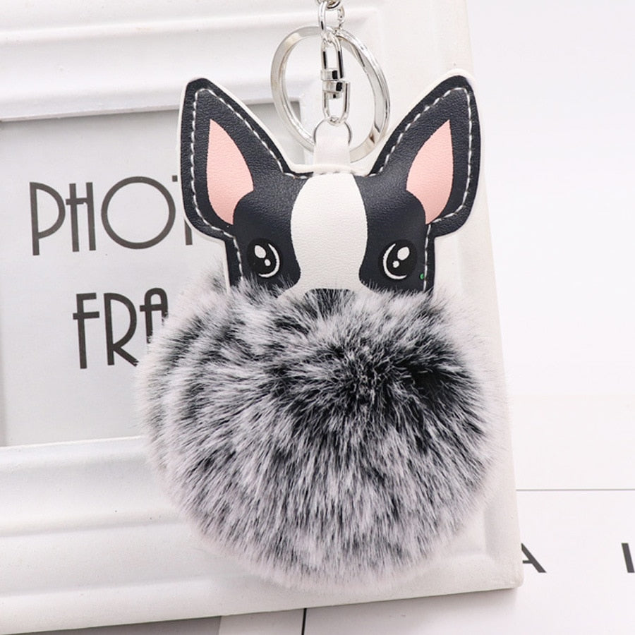 Fluffy Fur Ball French Bulldog Pompom Key Chain Leather Dog Keyring Ho –  faithfulfrenchiefarm