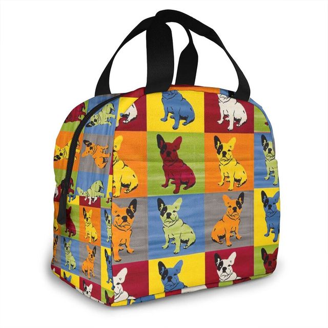 Cute French Bulldog Portable Insulated Canvas Thermal Zip-Up Food Lunch Bag