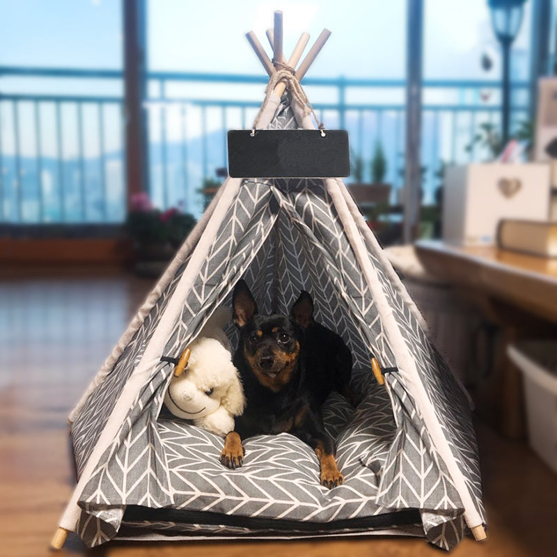 tent for puppies Pet Teepee Canvas Dog House with Cushion – Faithful Frenchie Farm