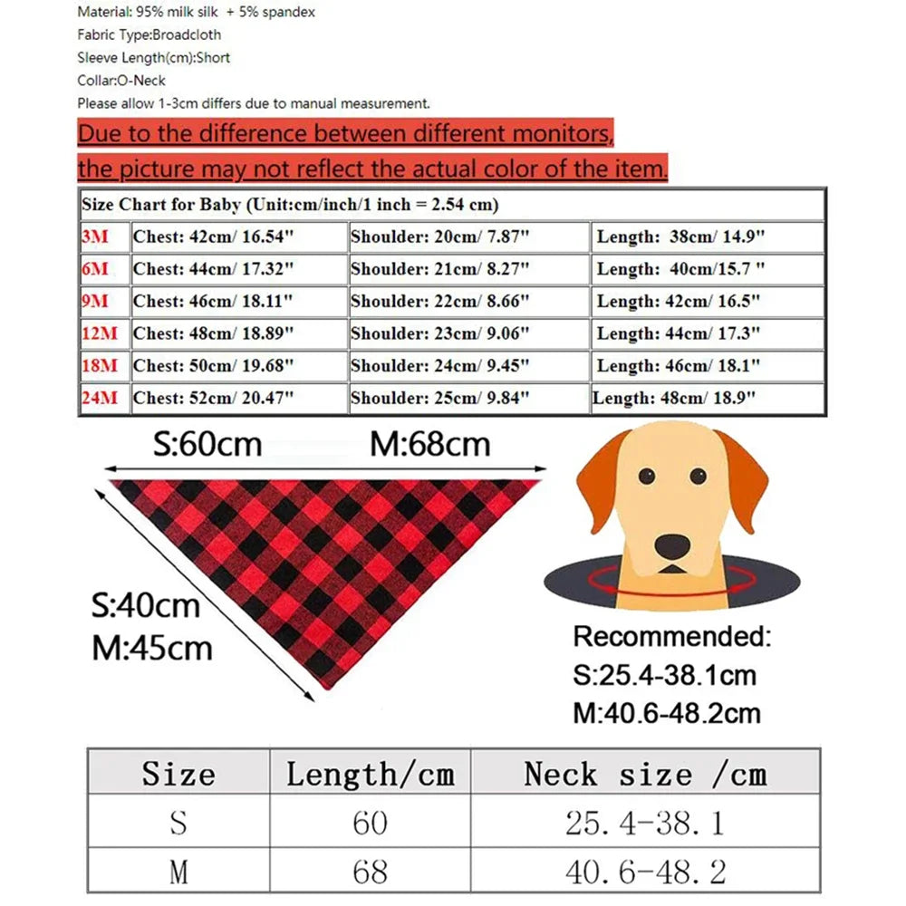 sizing chart for the matching pet bandana and baby one piece