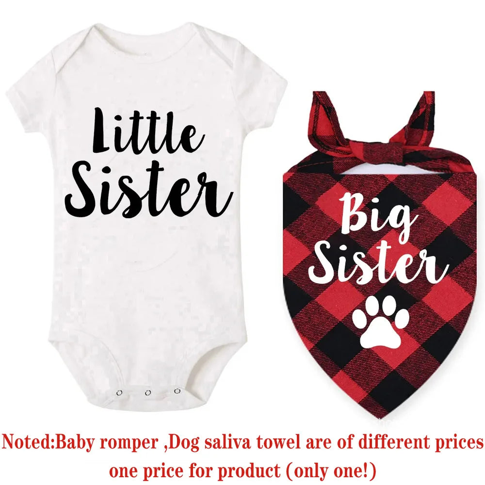 Matching Big Sibling Dog Bandana and Baby Rompers