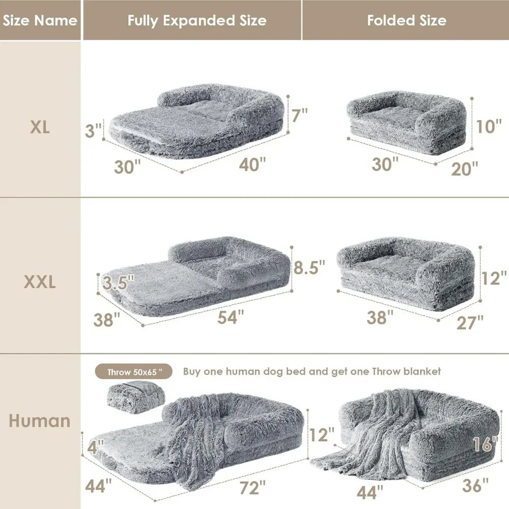 the sizing chart for the Human Sized Doggie Mattress