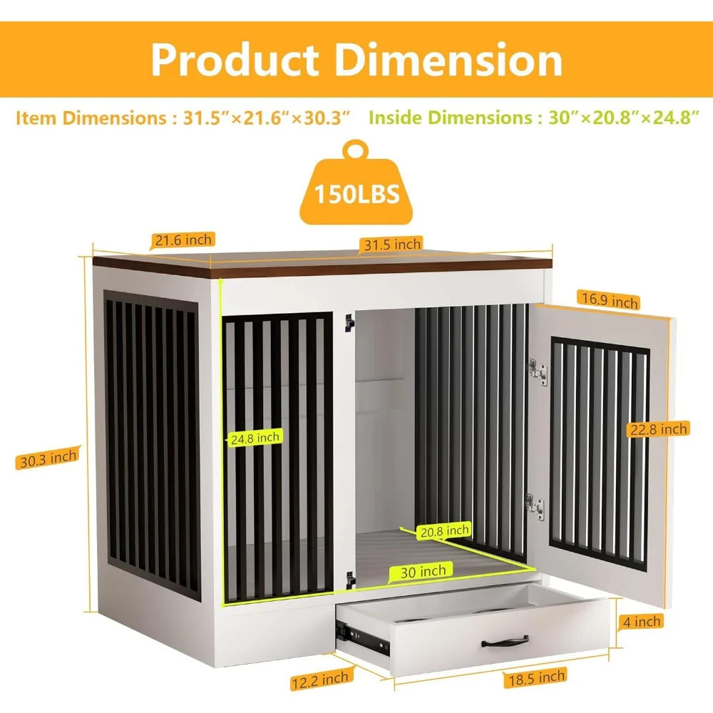 Stylish Multifunctional Dog Crate & End Table with Built-In Storage