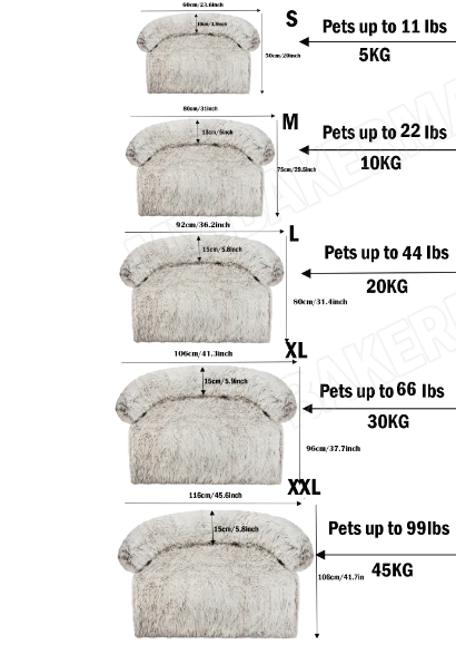 sizing chart for the Fluffy Pet Blanket-Pillow