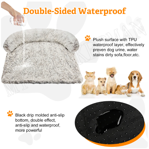 graphic showing how the extra large black Fluffy Pet Blanket-Pillow is waterproof