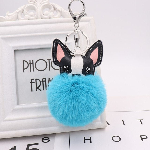 Leather French Bulldog Keychain - Blue