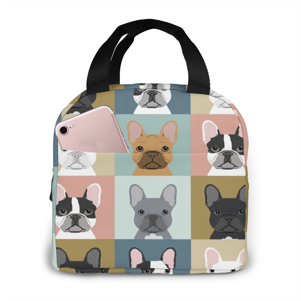 Cute French Bulldog Portable Insulated Canvas Thermal Zip-Up Food Lunch Bag