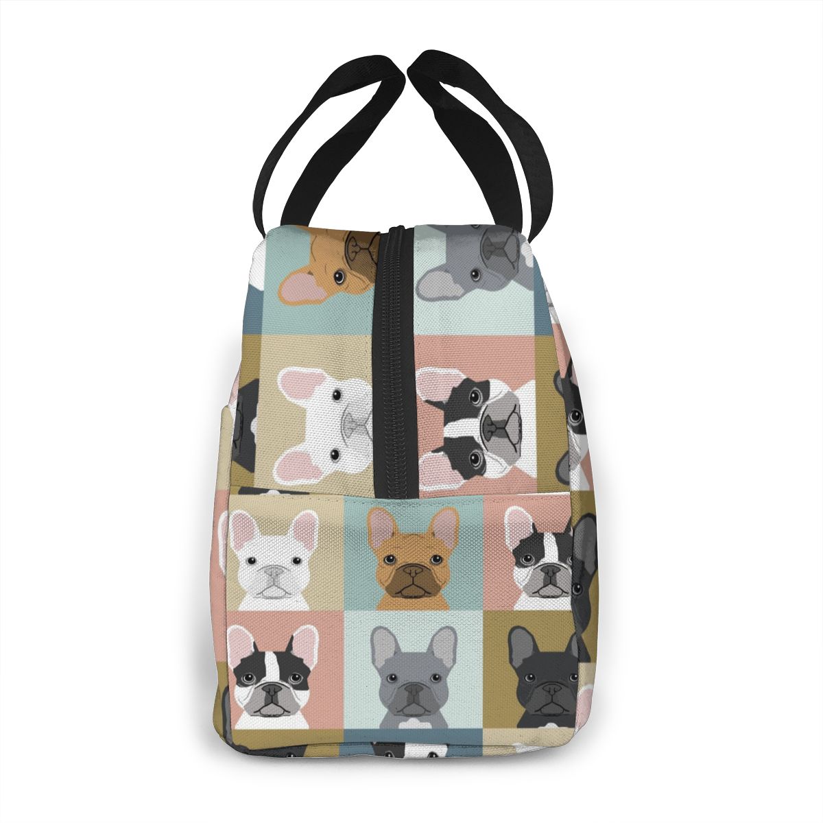 Cute French Bulldog Portable Insulated Canvas Thermal Zip-Up Food Lunch Bag