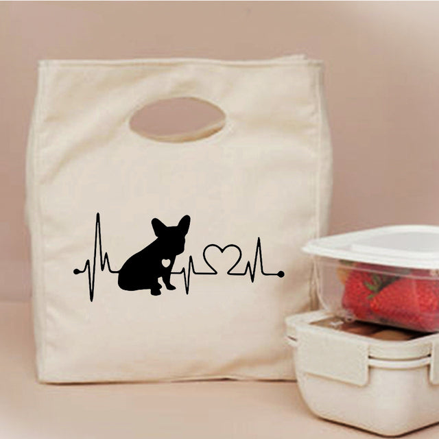 Frenchie insulated canvas lunch bag sack