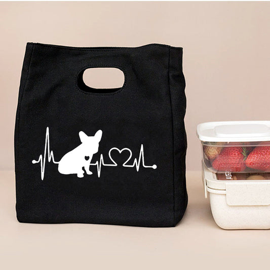 Frenchie insulated canvas lunch bag sack