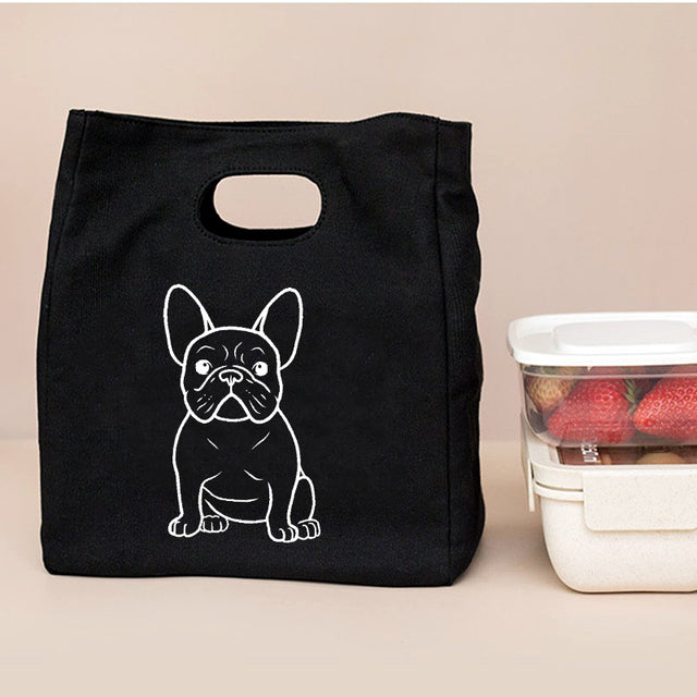 Frenchie insulated canvas lunch bag sack