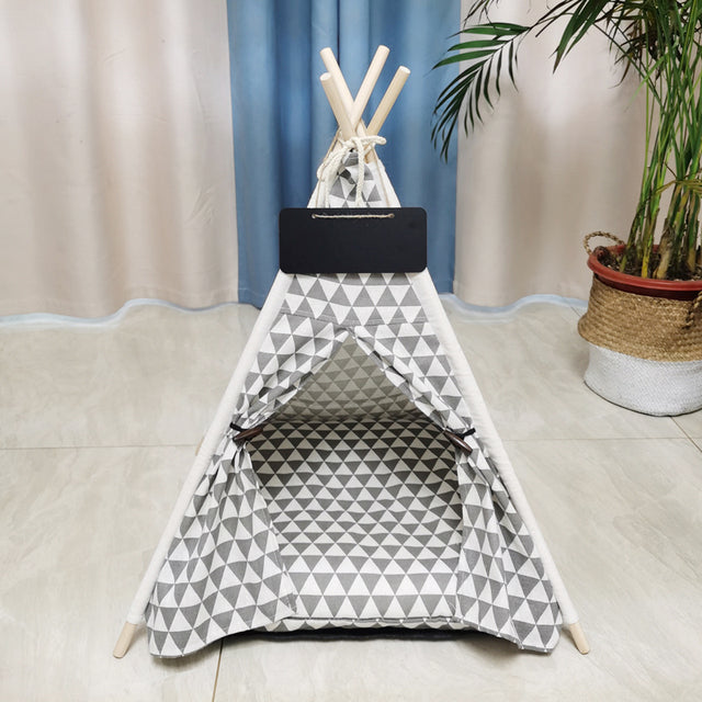 Pet Teepee Canvas Dog House with Cushion